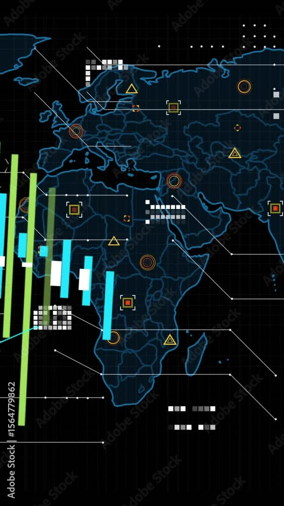 Aufkleber animation of financial data processing over world map