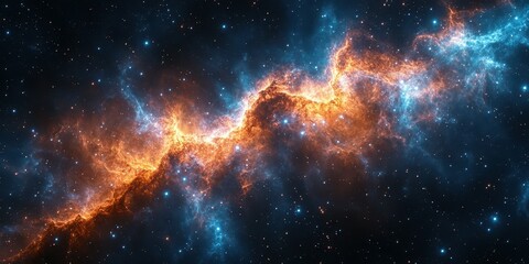 Fototapeta premium Colorful cosmic nebula glowing in deep space with vibrant hues of orange and blue