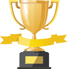 Victorious Trophy Grinning While Holding a Shiny Ribbon