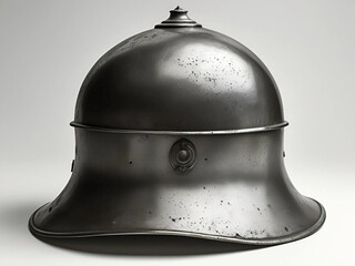 Classic medieval war steel helmet with round design and full visor for vintage military collection or historical themed decoration
