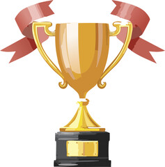 Victorious Trophy Grinning While Holding a Shiny Ribbon