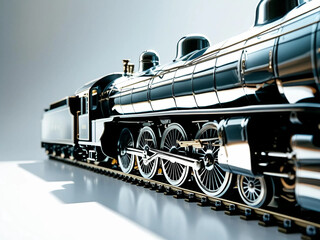 Vintage style miniature steam train with detailed locomotive and carriages for toy collectors or retro themed displays or antique transportation enthusiasts