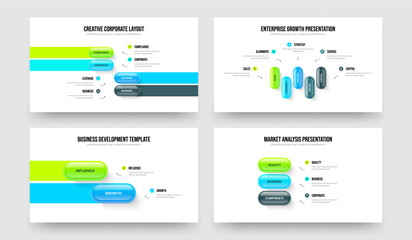 Modern Visualization 4 5 2 3 Step Diagram Slide Template Collection. Corporate Solution Four Five Two Three Option Infographic Frame Layout Vector Illustration Set.