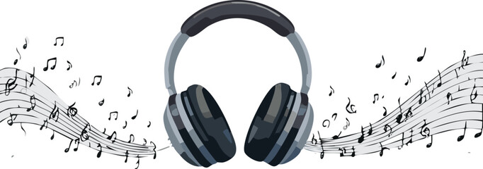 Vibrant Headphones Surrounded by Floating Music Notes