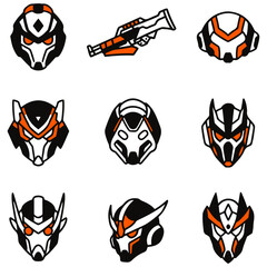 A vector set of cyberpunk mercenary helmets, perfect for dystopian sci-fi and tech-noir projects