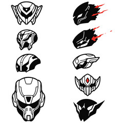A premium set of minimalist mecha mascot logos, designed with a clean and impactful vector art style