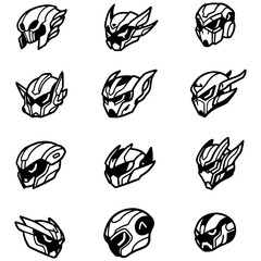 A stylish set of vector icons featuring sci-fi helmets, designed for the competitive sports and gaming community