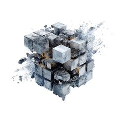 Abstract cube digital art rendering with water splash effect on black background for wallpaper...