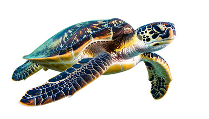 Obraz premium Isolated sea turtle swimming, isolated on transparent background, photorealistic