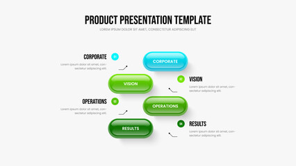 Advertising Briefing Four Element Diagram Slideshow Design. Project Report Presentation Layout Vector Illustration. Marketing Planning 4 Option Infographic Slide Template.