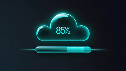 Cloud Backup Progress UI, Digital Cloud Storage Concept, Secure Backup Upload Visualization, Cloud Progress Bar, generative ai