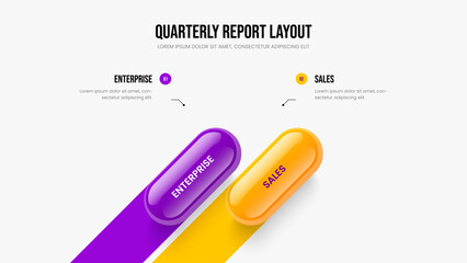 Service Insight 2 Element Diagram Frame Template. Marketing Profile Two Step Infographic Presentation Layout. Advertising Introduction Slide Design Vector Illustration.
