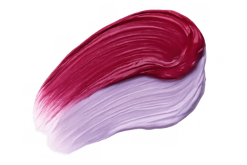 Mixing two lipstick colors, purple and red, creating a colorful smear on a transparent background