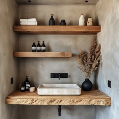 shelves with floating Bathroom