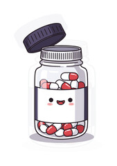 Kawaii Pill Bottle Medical Chibi Illustration