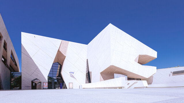 Torun, Poland - July 2, 2025: futuristic building of the CKK Jordanki Cultural and Congress Centre, one of the landmarks of Torun.