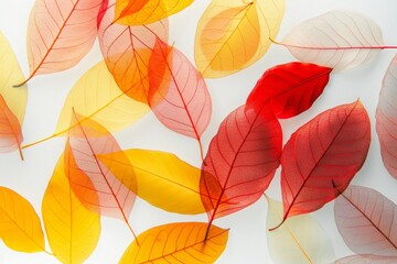 Autumn background of yellow and red transparent leaves.