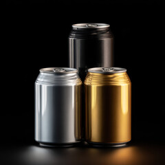 Stacked Beverage Cans in Different Metal Finishes