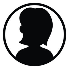 Vector Female Child Avatar, Black Silhouette Profile Icon.