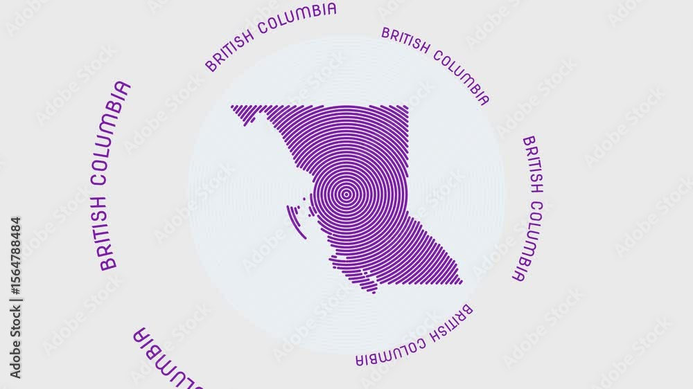 Poster british columbia shape with dynamic circles visual effect. animation of british columbia logo appear