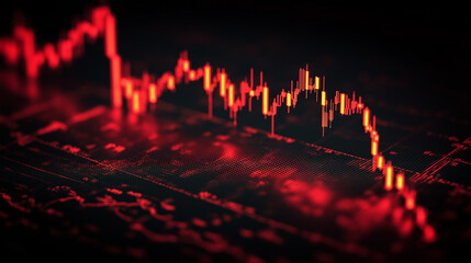 Stock market downturn graph analysis global financial trends data visualization dark environment close-up view