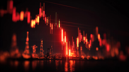 Dynamic market graph analysis financial sector data visualization nighttime cityscape aerial perspective investment trends