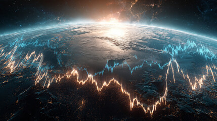 Global graph visualization of earth’s climate changes outer space digital art celestial view data trends