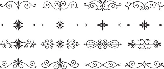Twelve Black Swirl and Floral Decorative Elements Set Ornate Vintage Style Line Art Design Elements for Text Dividers Page Decorations Scrapbooking
