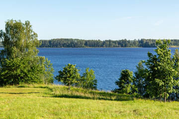 Scenery at the river Daugava in Kalna Ziedi in July in summer in Aizkraukle in Latvia