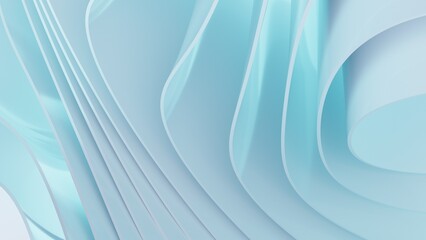 Abstract wavy curved 3d render. Turquoise soft layers of plastic with lines, folds, ruffles. Modern wallpaper, texture pattern. 3D Illustration