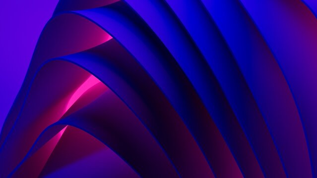 Abstract wavy curved 3d render. Blue soft layers of plastic with lines, folds, ruffles. Modern wallpaper, texture pattern. 3D Illustration