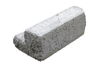 gray construction block on transparent background. Rectangle cement brick