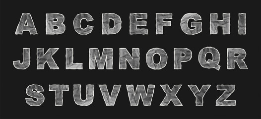 Capital Letters Made of Crumpled Paper Texture with Torn Uneven Edges on a Black Background. Full Alphabet of Crumpled Paper with All Letters. Vector Illustration.
