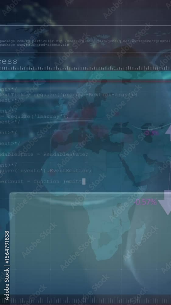 Poster animation of data processing on screens over moving screens