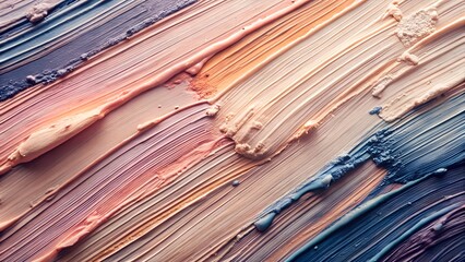 Abstract diagonal brush strokes of makeup foundation and powder in pastel shades