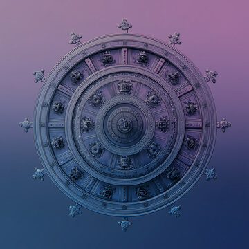 Symbolic Wheel of Samsara in stylized digital artwork
