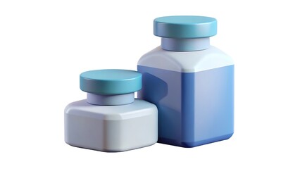 Stylized 3d render of two pharmaceutical bottles representing medication concepts and healthcare themes with modern aesthetics.