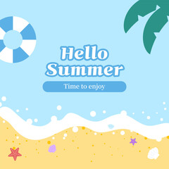 Summer beach top-view landscape illustration square banner