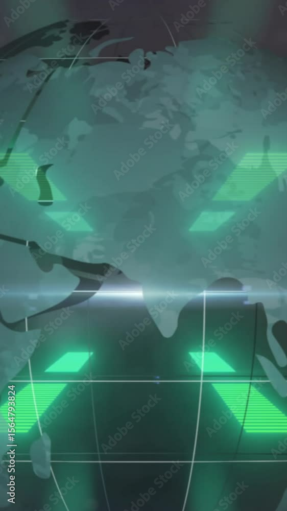 Poster digital animation of spinning globe against neon tunnel in seamless pattern