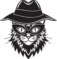 Fototapeta premium A cat wearing a hat and mask vector design, cat silhouette, cat transparent background