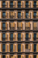 Fototapeta premium Symmetrical Apartment Building Facade with Alternating Colors