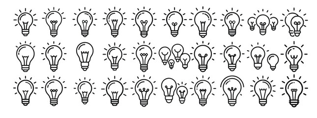 Idea, innovation, creativity and lightbulb minimal thin line web icon set. Outline icons collection. Simple vector illustration.