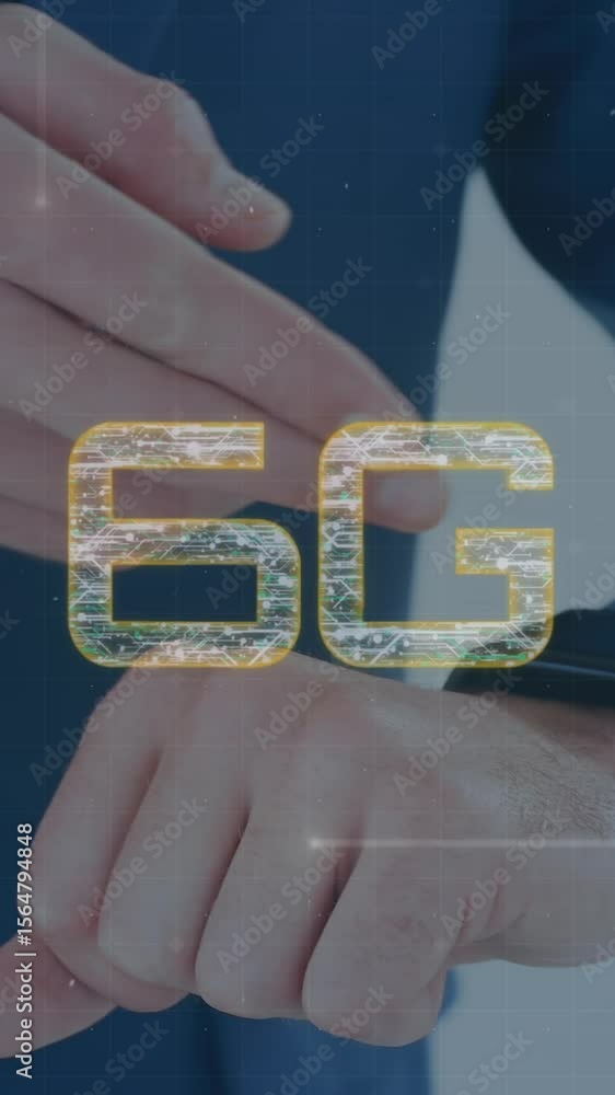 Poster animation of world map and data processing over man using smartphone