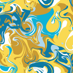 Summer Marble Seamless Pattern - Tropical Swirl Vector Illustration Background in Yellow, Blue, and White
