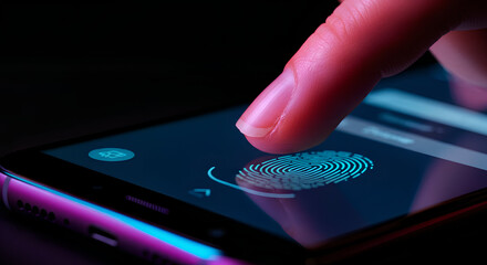 Nahaufnahme eines Smartphones, bei dem der Finger eines Benutzers gerade auf den Fingerabdrucksensor auf dem Bildschirm drückt