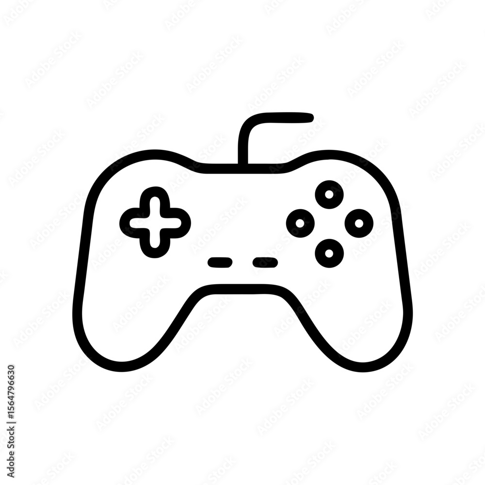 Poster illustration of a simple black and white gaming controller with a plus and circle buttons design