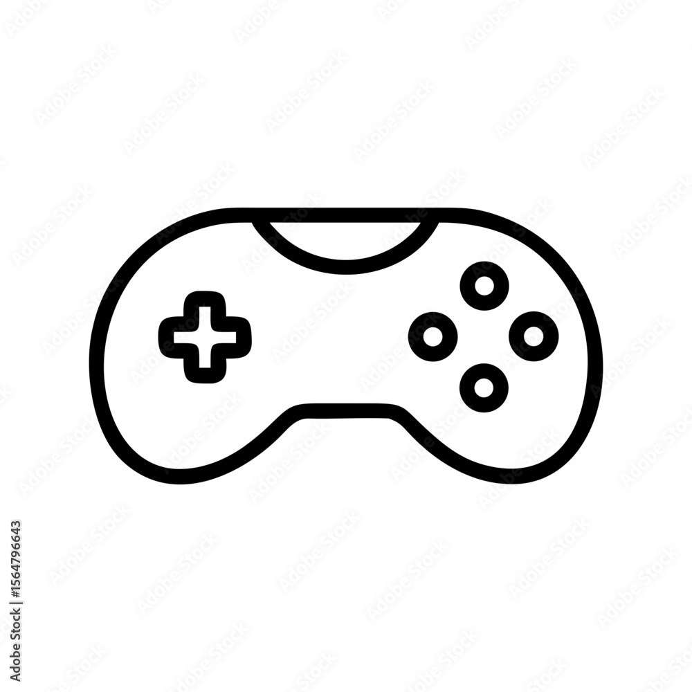 Poster illustration of a simple video game controller with a plus shaped dpad and four circular buttons