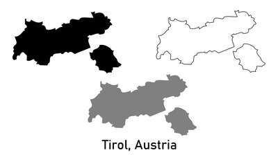 Tirol map, Austrian state. Map in outline style, black color, gray color	