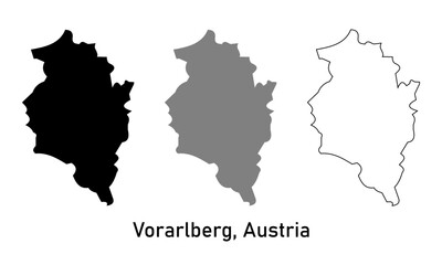 Obraz premium Vorarlberg map, Austrian state. Map in outline style, black color, gray color 