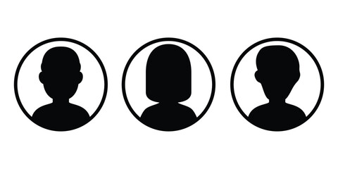 Vector Child Avatars, Black Silhouette Icons in Circle Frames.